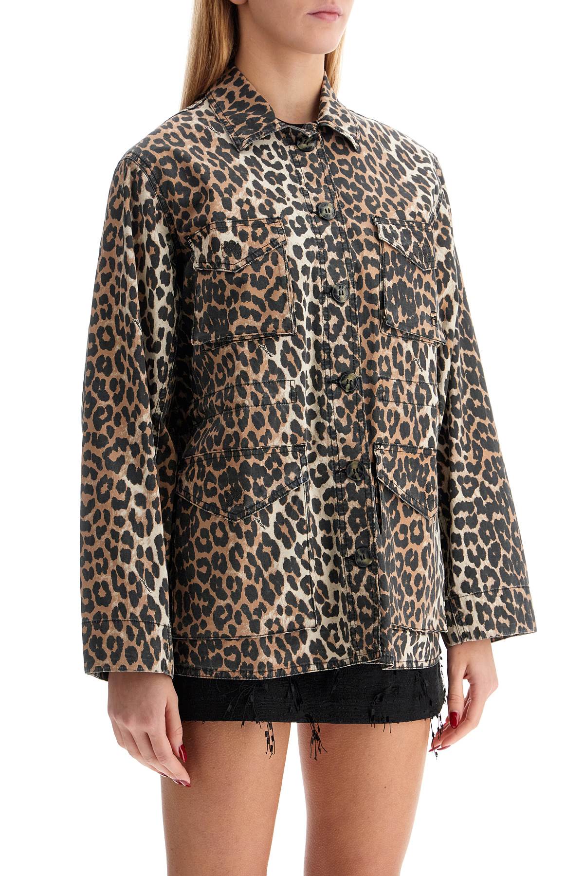 Ganni Leopard Print Canvas Overshirt