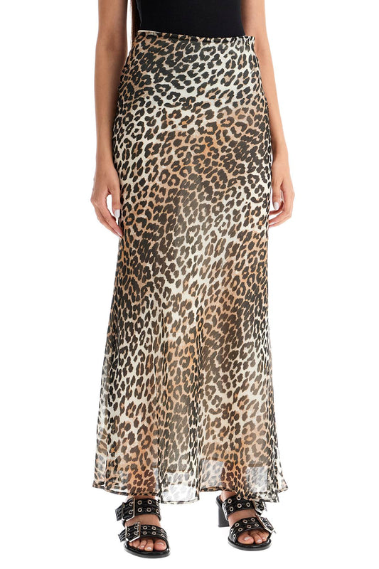 Ganni Long Chiffon Animal Print Maxi Skirt