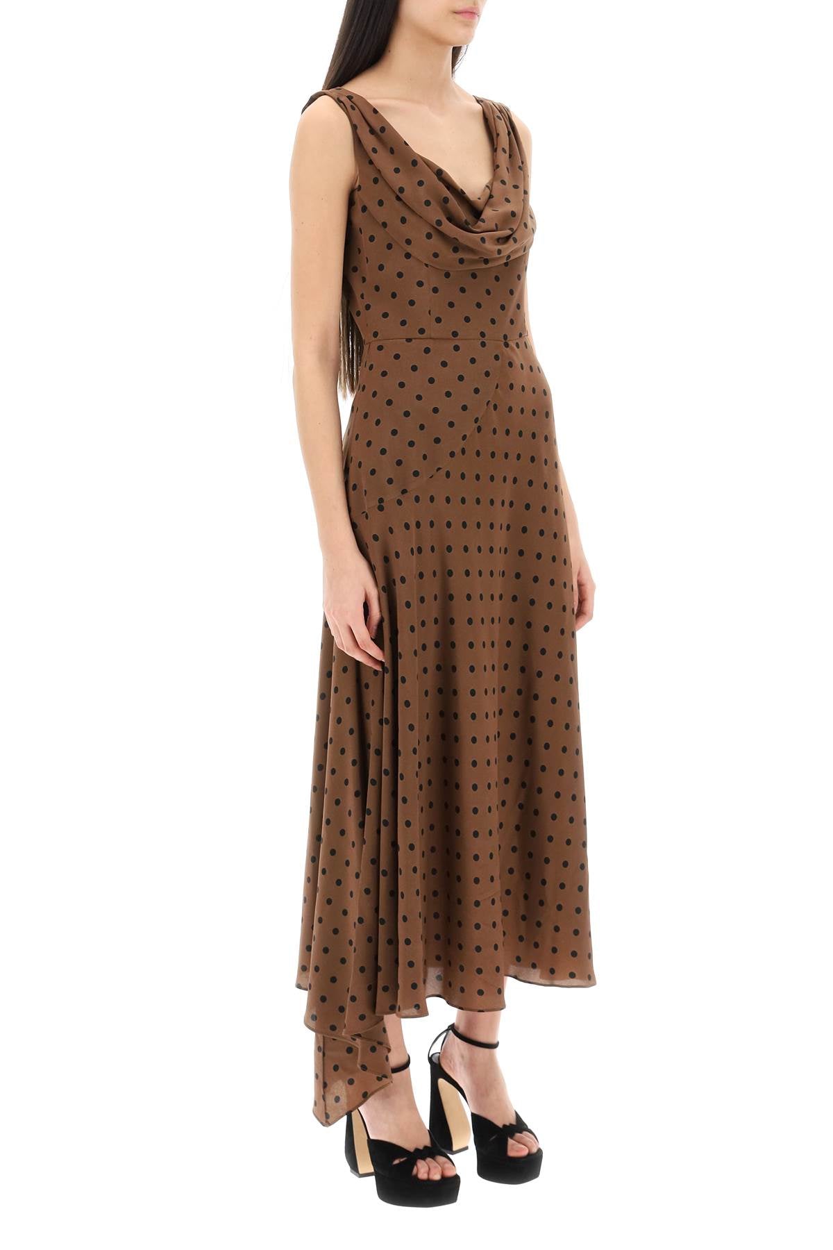 Alessandra Rich Silk Midi Dress With Draped Neckline