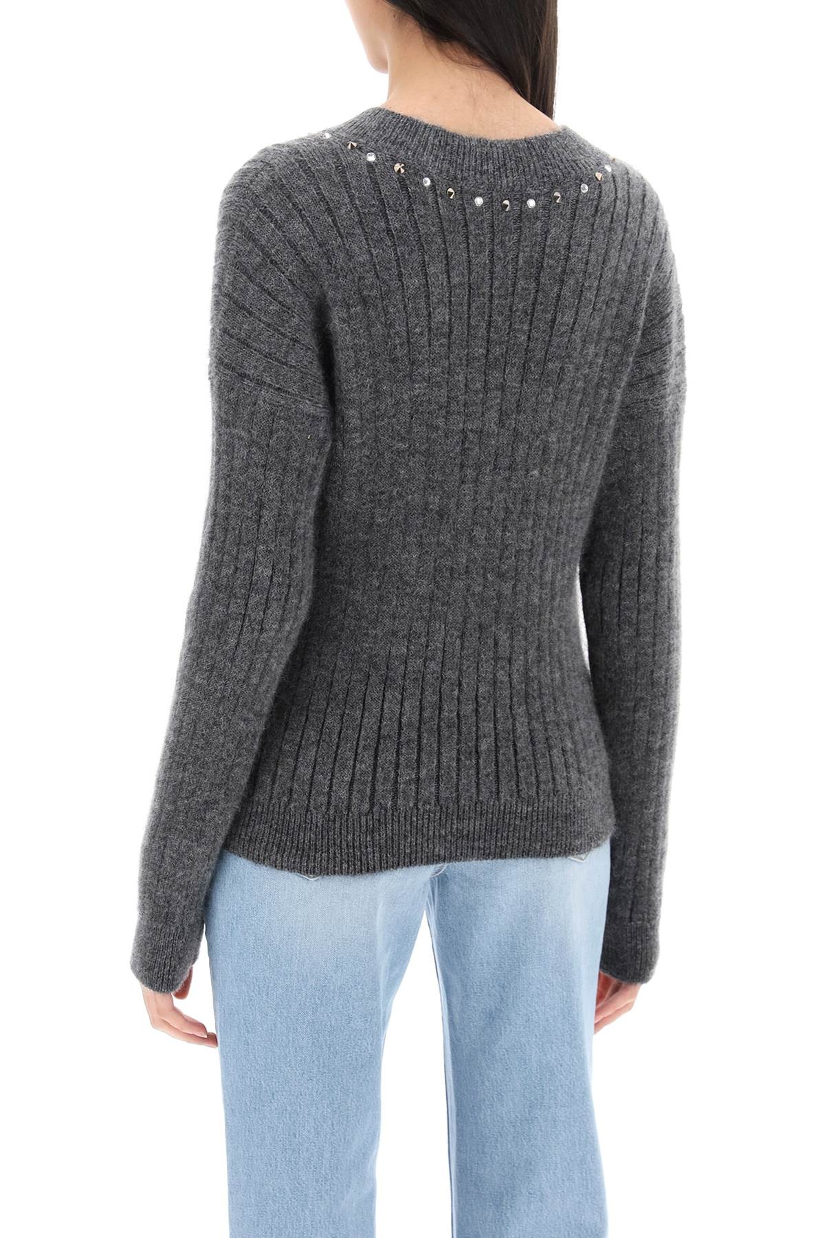 Alessandra Rich Wool Knit Sweater With Studs And Crystals