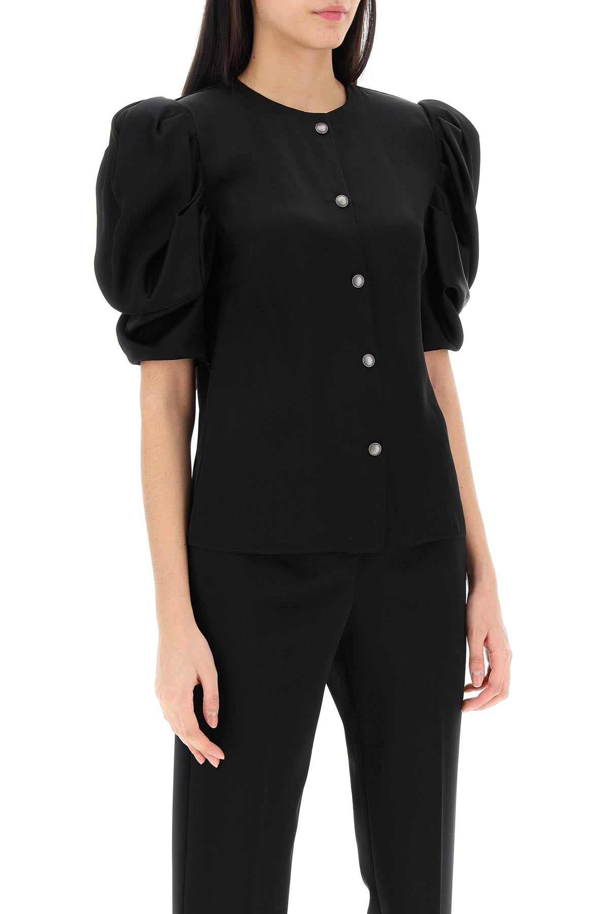 Alessandra Rich Envers Satin Blouse With Bouffant Sleeves