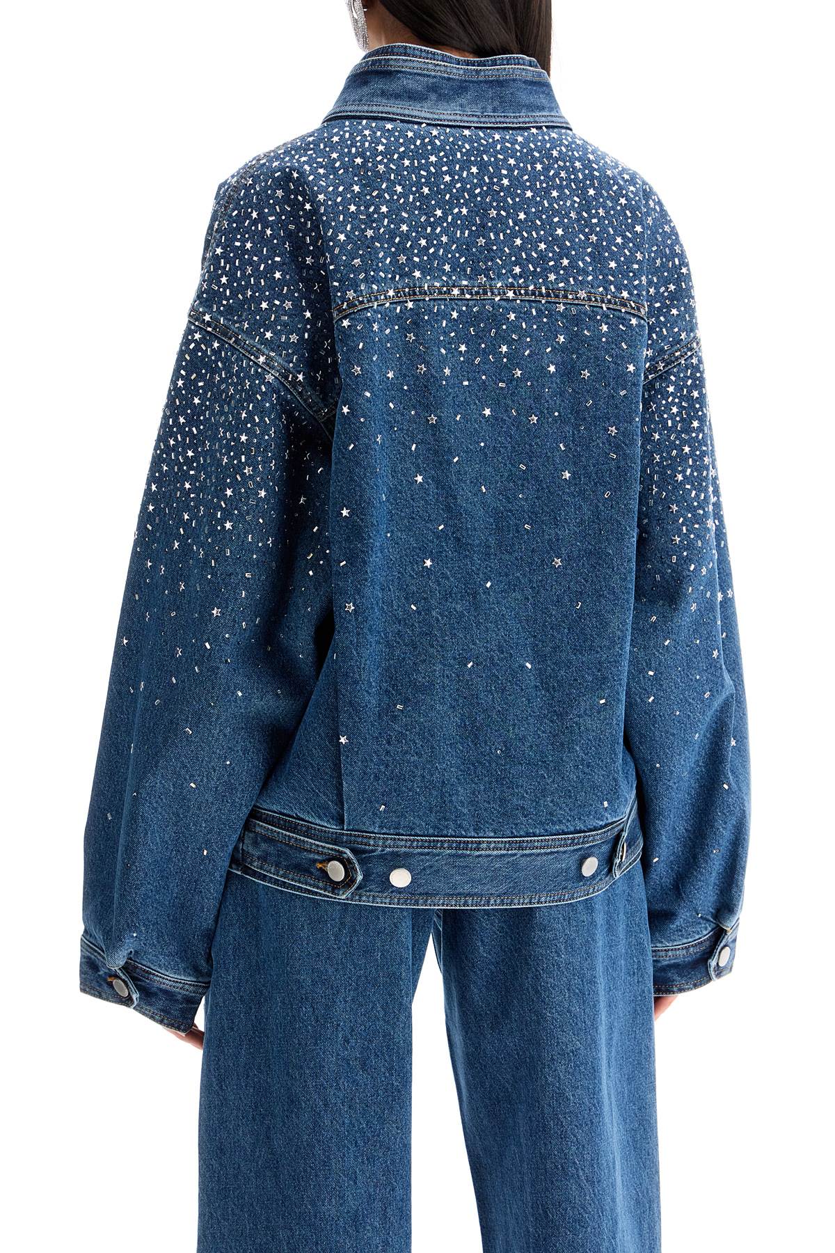 Alessandra Rich Denim Bomber Jacket With Rhin