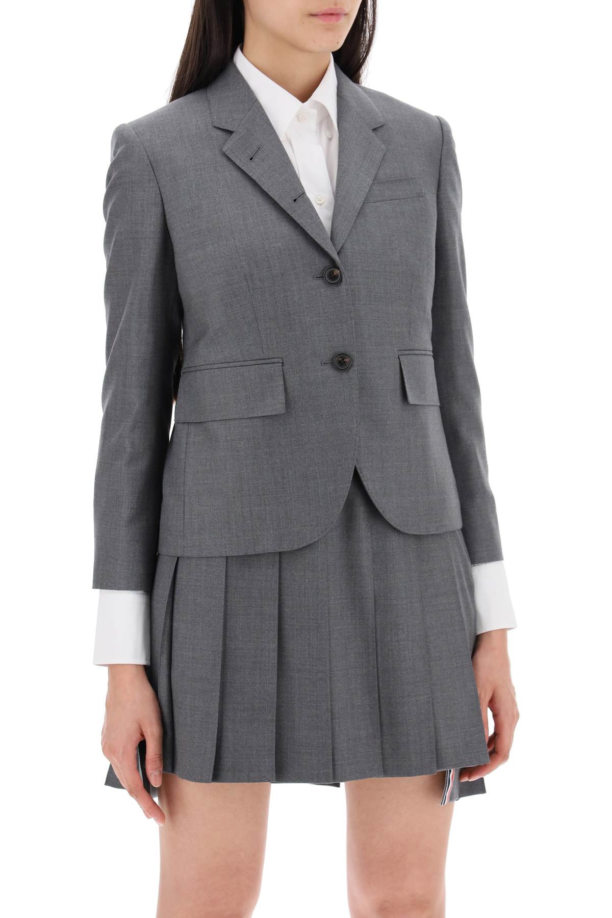 Thom Browne Single-Breasted Cropped Jacket In 120S Wool