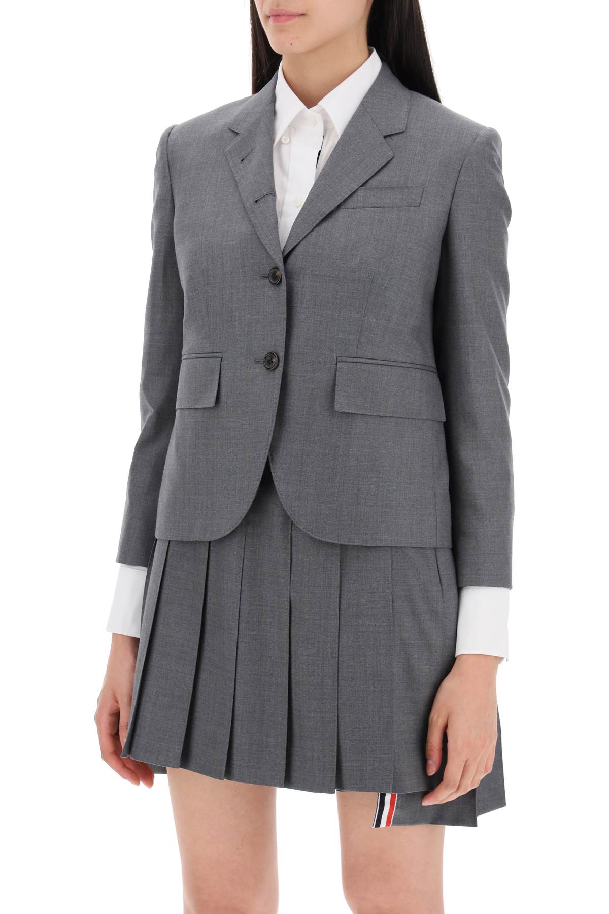 Thom Browne Single-Breasted Cropped Jacket In 120S Wool