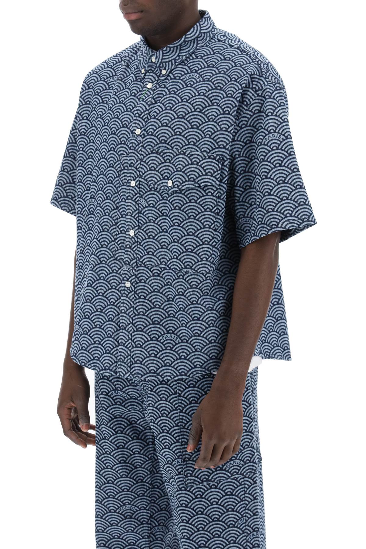 Kenzo Seigaiha Short-Sleeved Denim Shirt