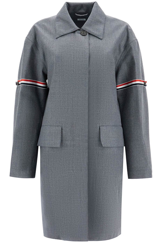 Thom Browne Waterproof Technical Wool Coat With Rwb Stripes