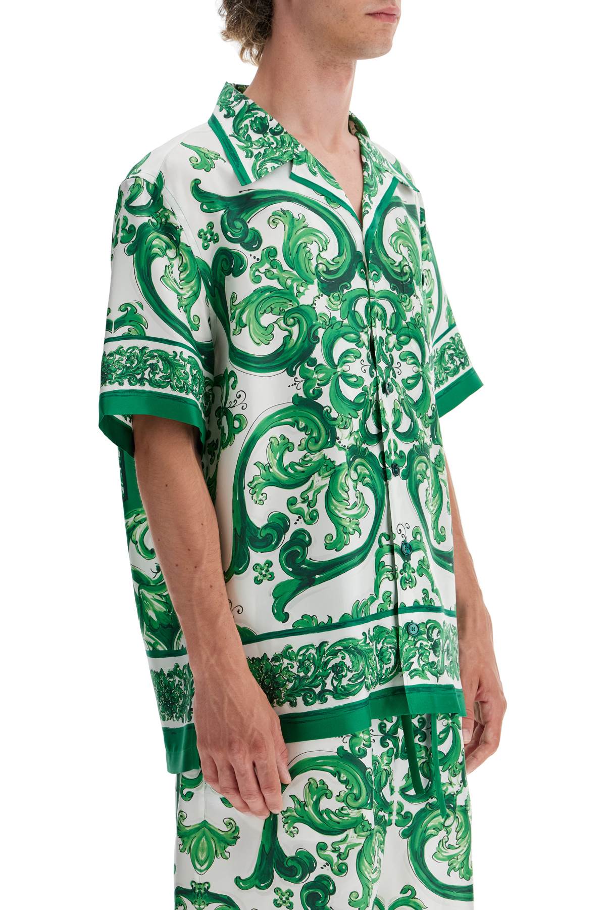 DOLCE & GABBANA Camicia Hawaii In Twill Di Seta Stampa Maiolica