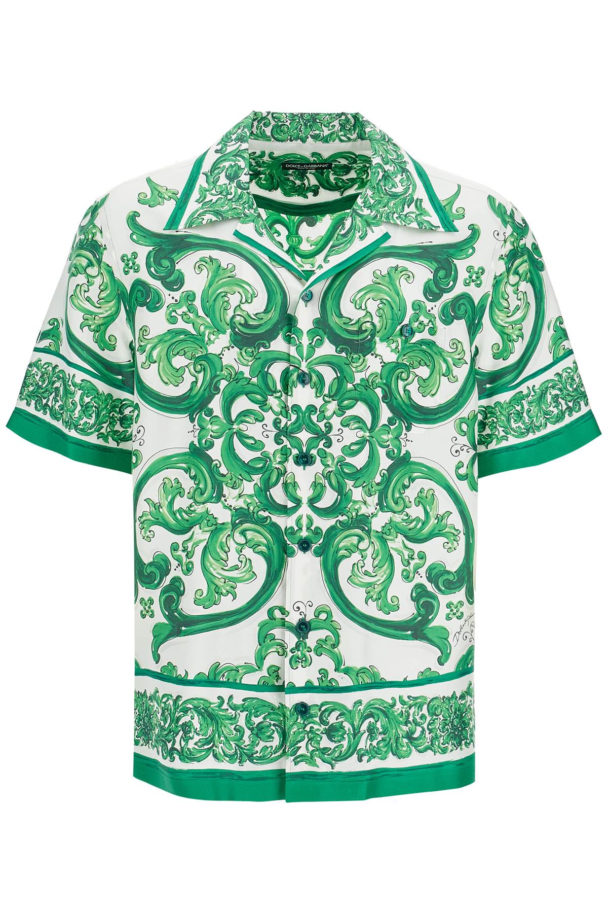 DOLCE & GABBANA Camicia Hawaii In Twill Di Seta Stampa Maiolica