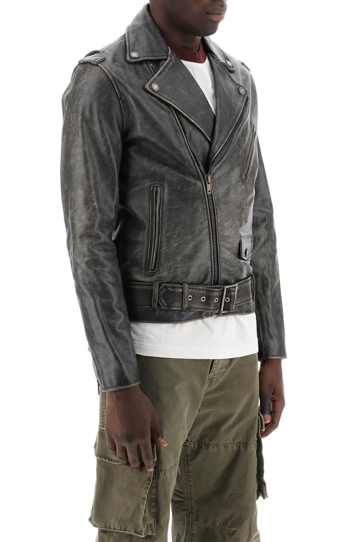 Golden Goose Vintage-Effect Leather Biker Jacket