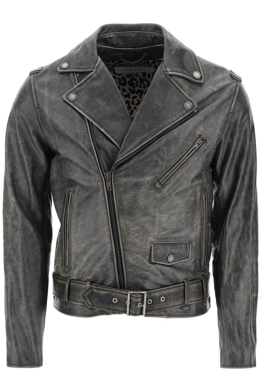 Golden Goose Vintage-Effect Leather Biker Jacket