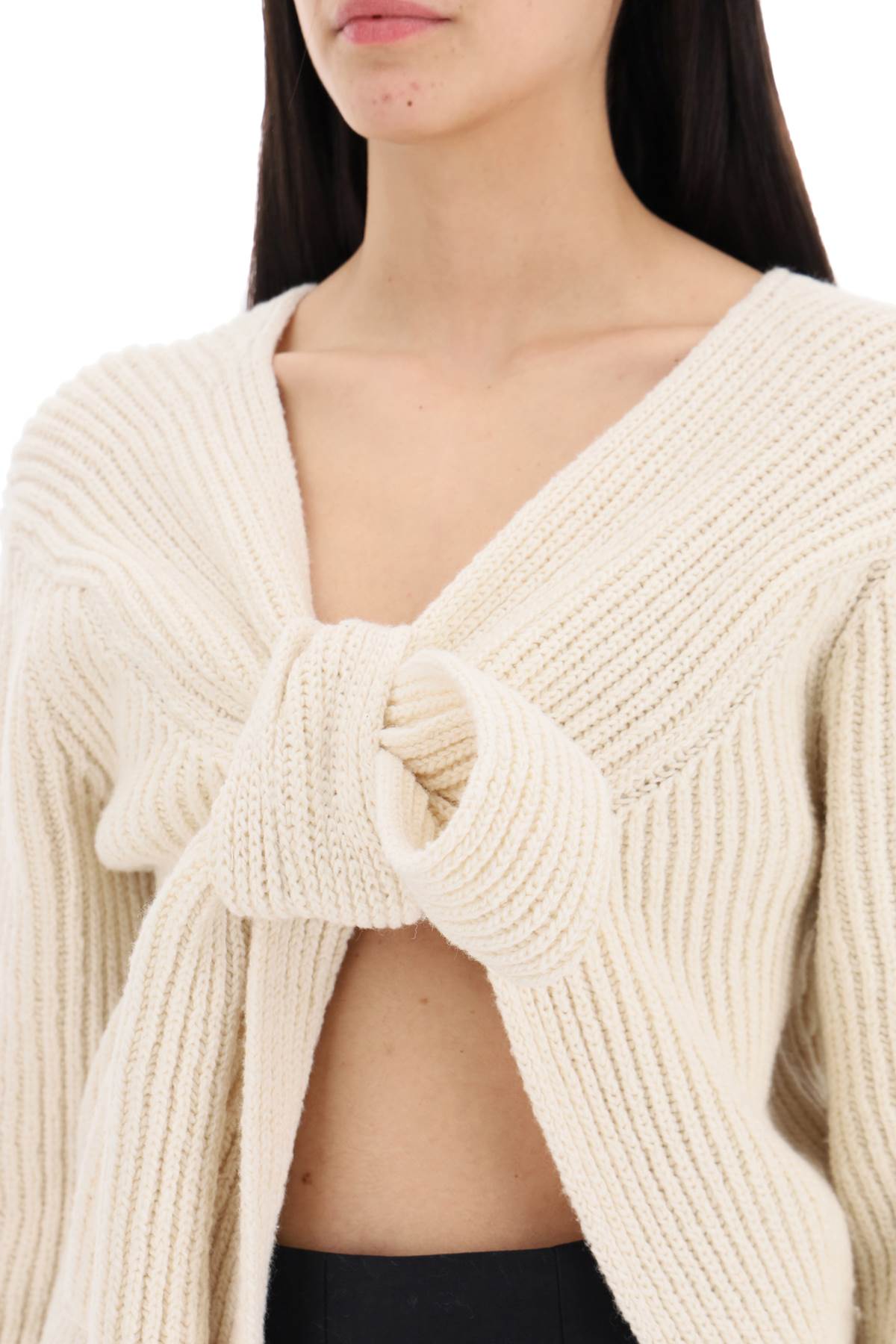 Jil Sander Ribbed Sweater With Tieable Closure