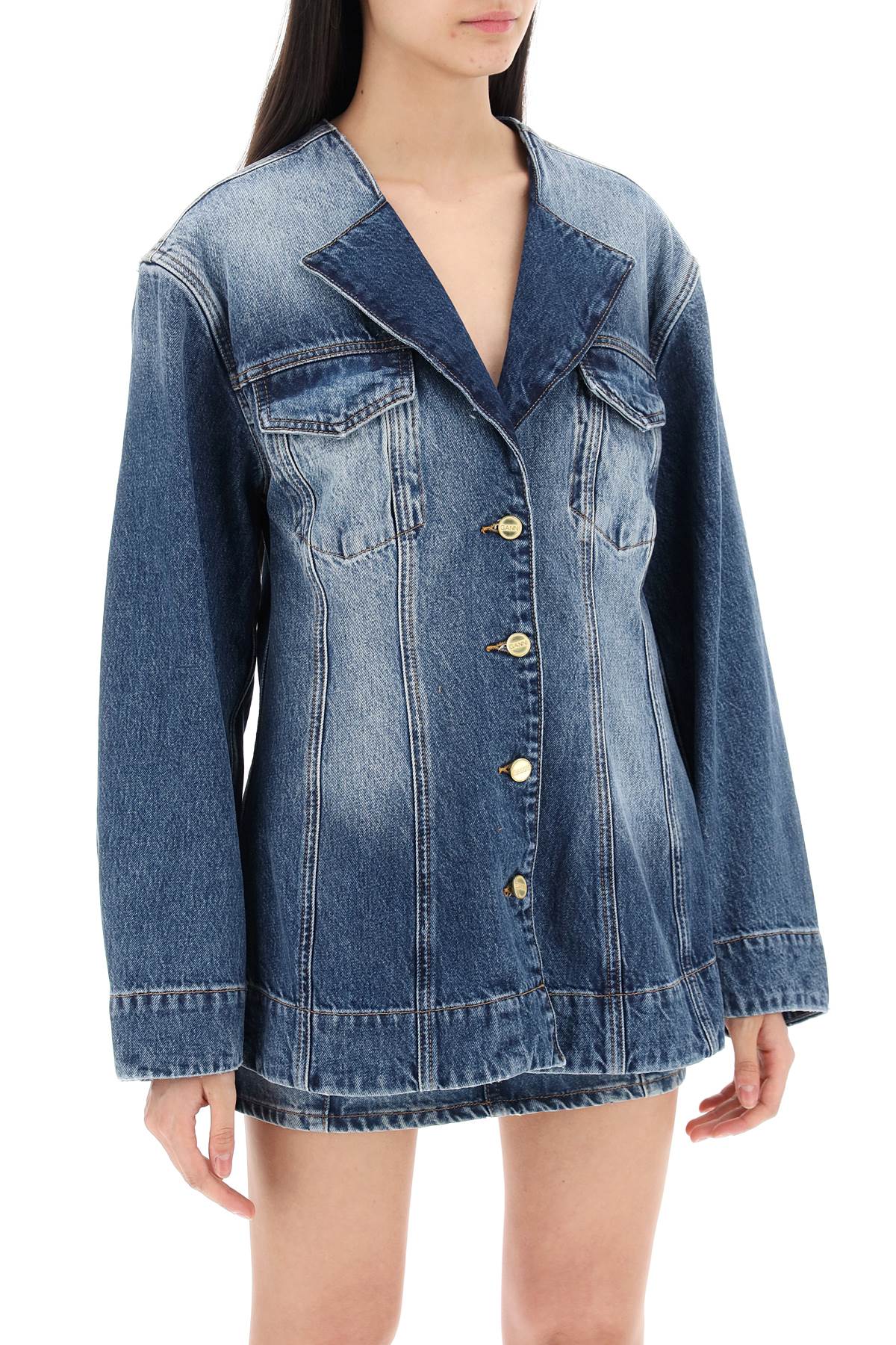 Ganni Denim Blazer With Sparkle