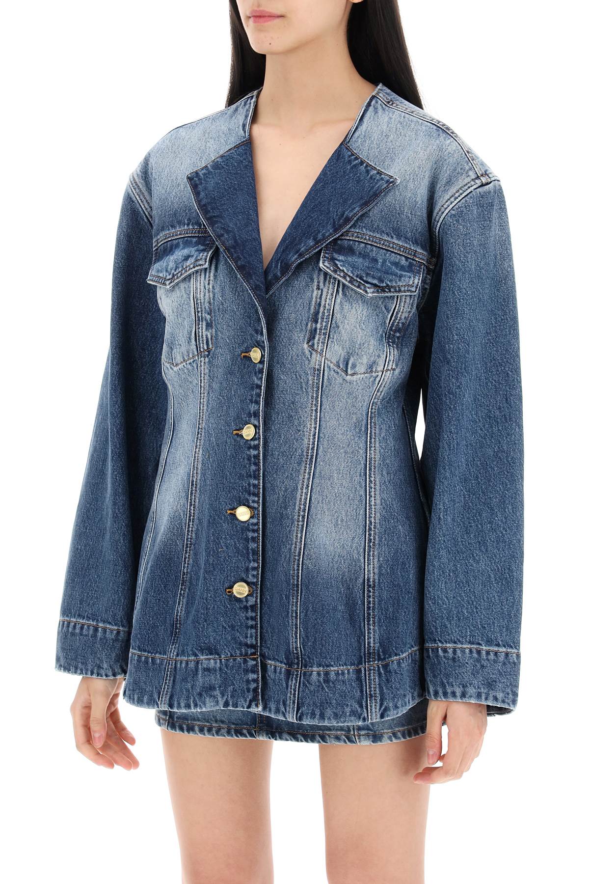 Ganni Denim Blazer With Sparkle