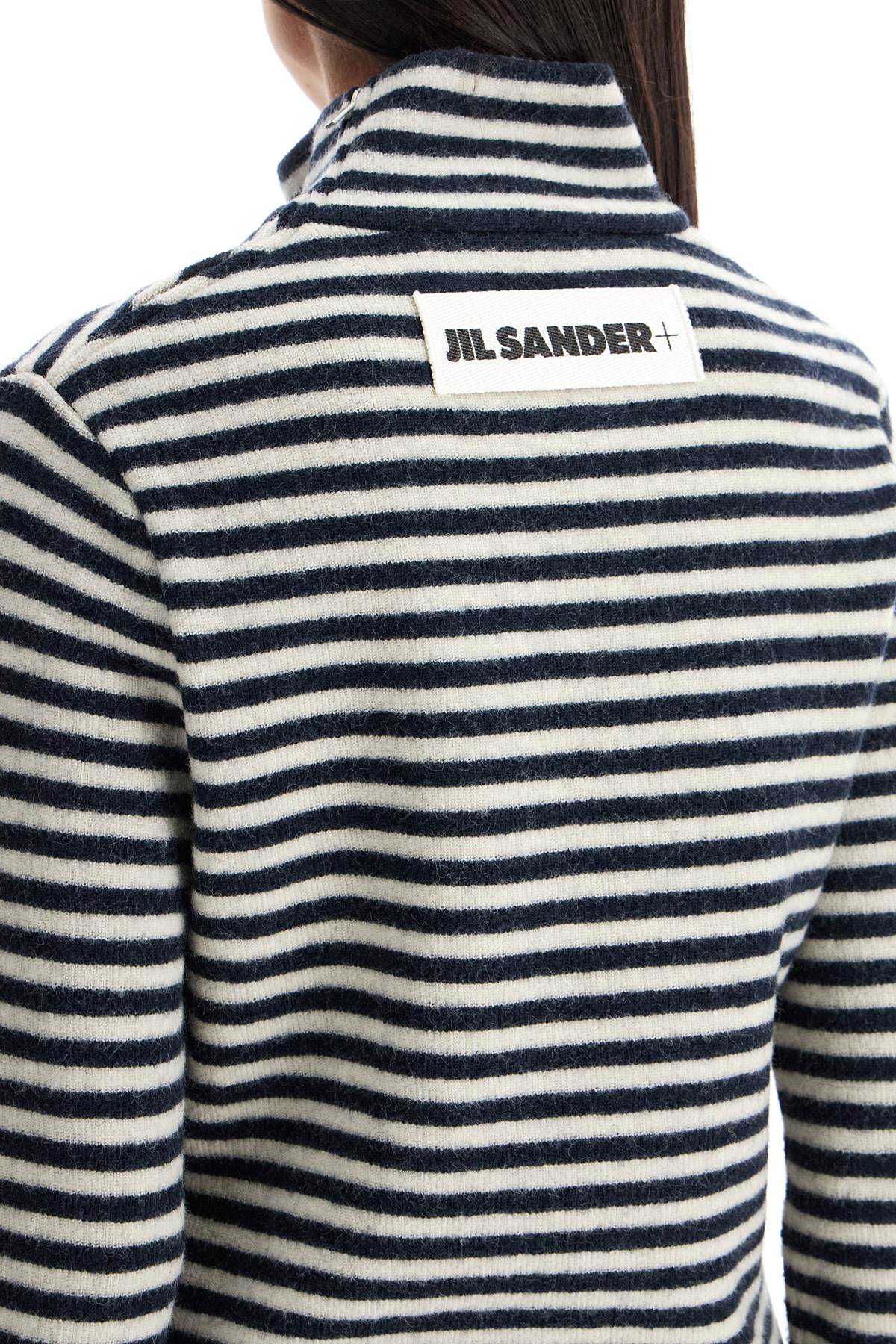 Jil Sander Striped Boiled Wool Knit Pullover Sweater