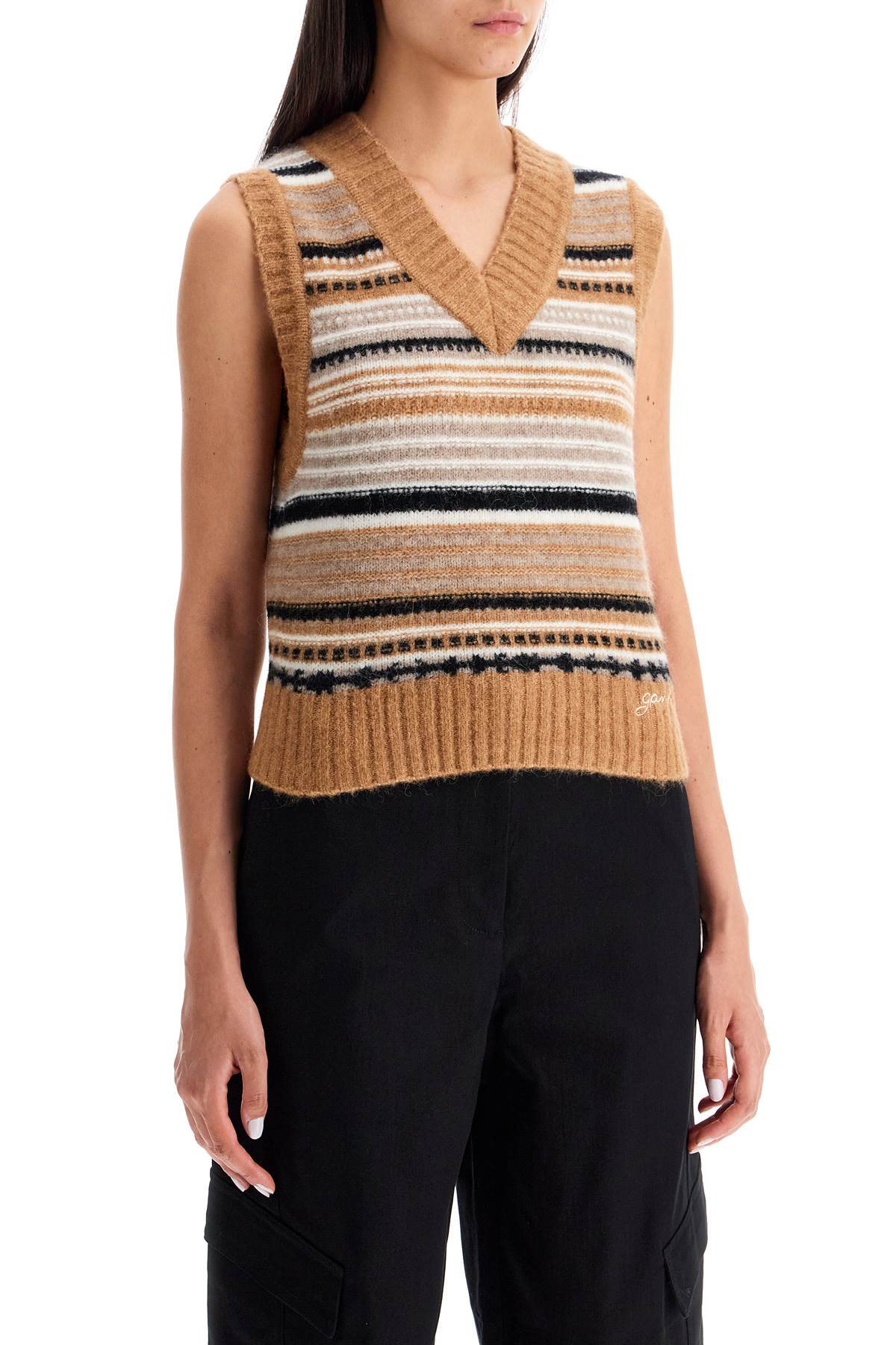 Ganni Soft Striped Knit Vest With A Comfortable