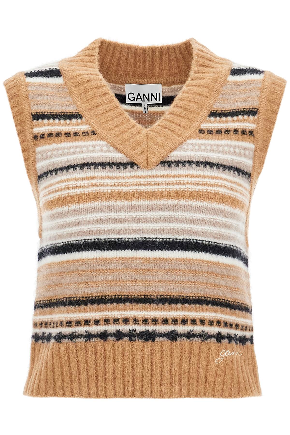 Ganni Soft Striped Knit Vest With A Comfortable