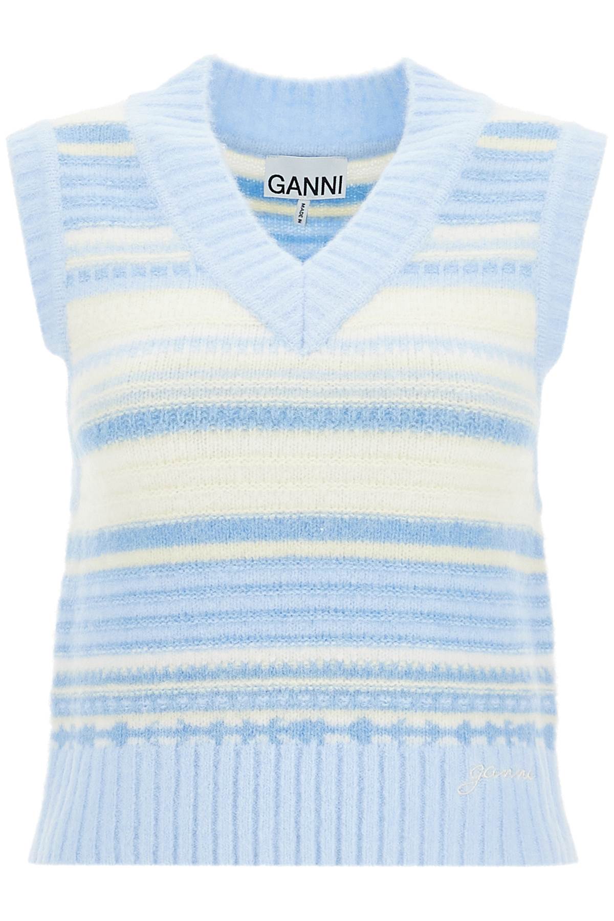 Ganni Soft Striped Knit Vest With A Comfortable