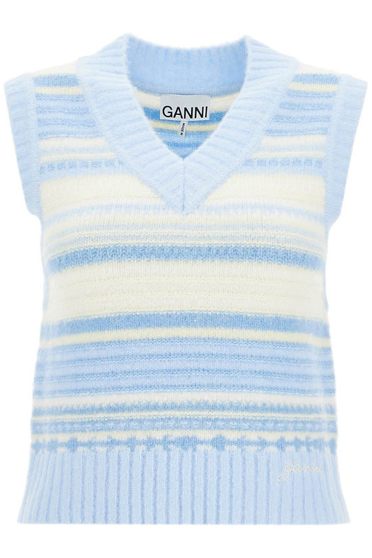 Ganni Soft Striped Knit Vest With A Comfortable