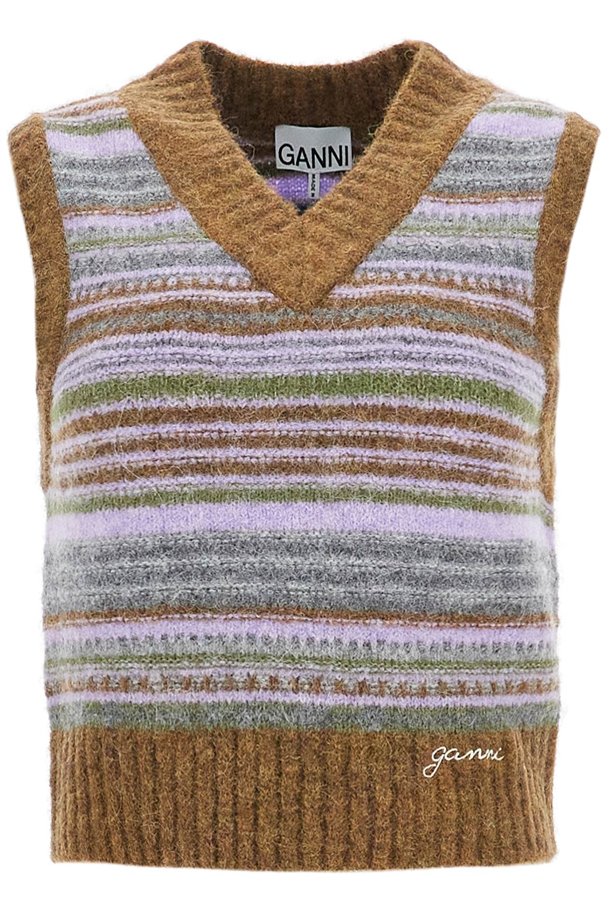 Ganni Soft Striped Knit Vest With A Comfortable