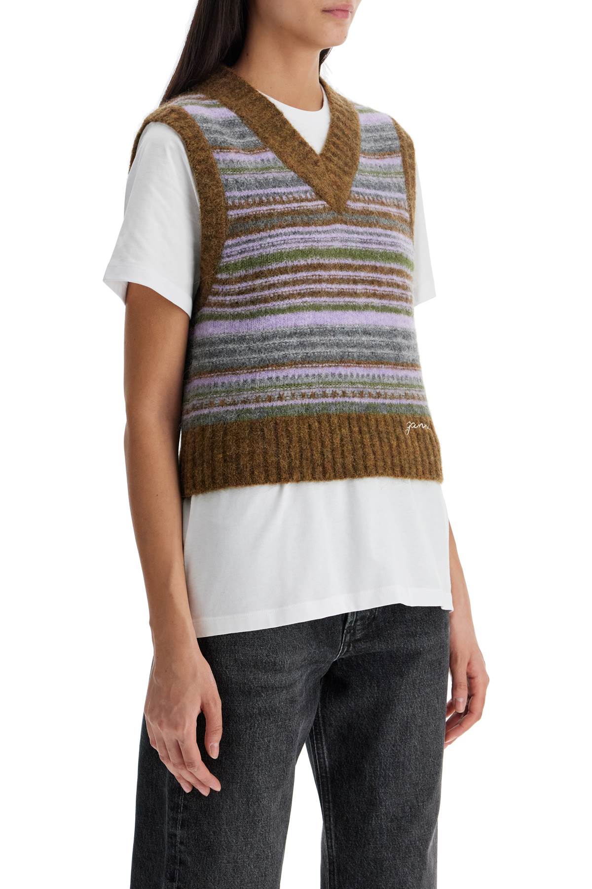 Ganni Soft Striped Knit Vest With A Comfortable