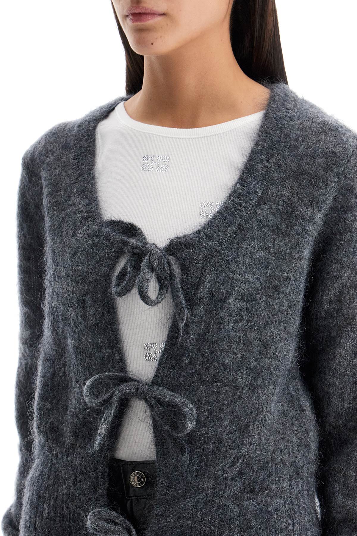 Ganni Mohair Cardigan With Bow Accents