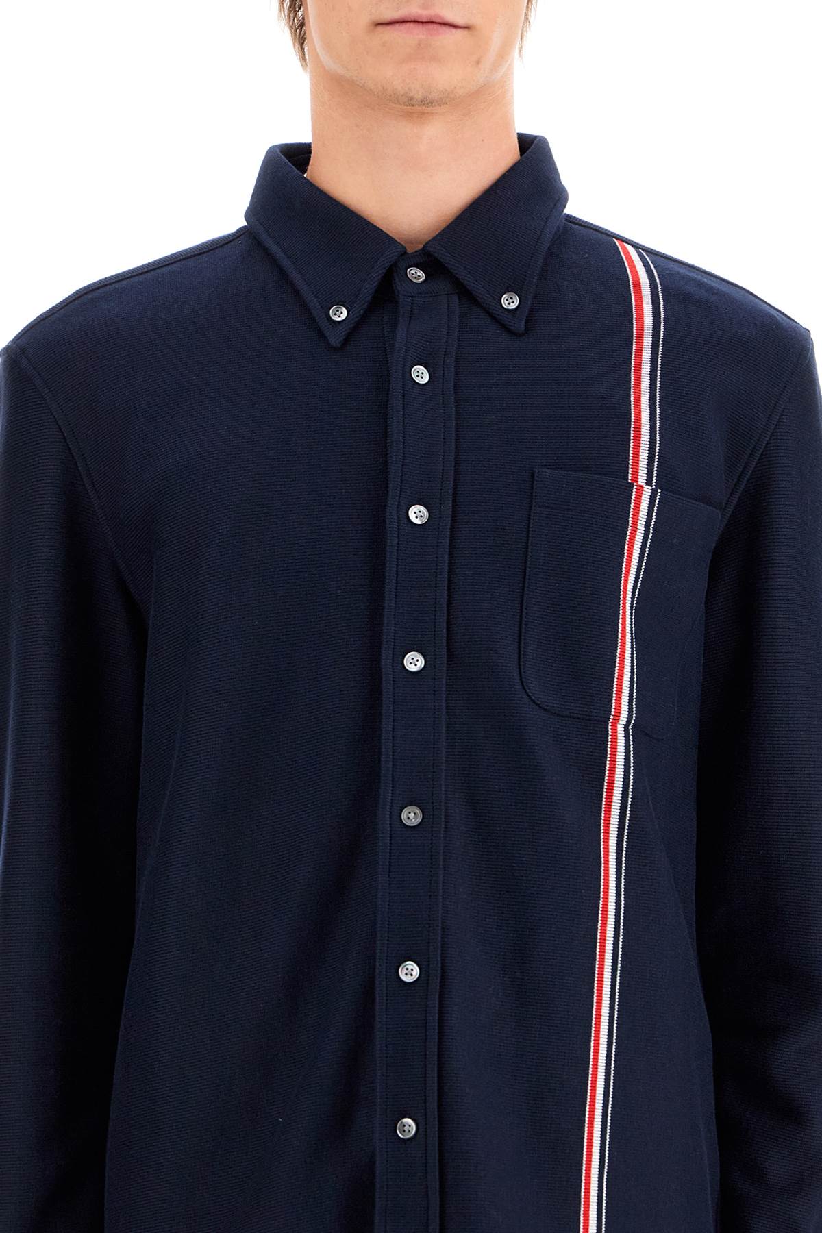 Thom Browne Button-Down Overshirt In Knit With Tricolor