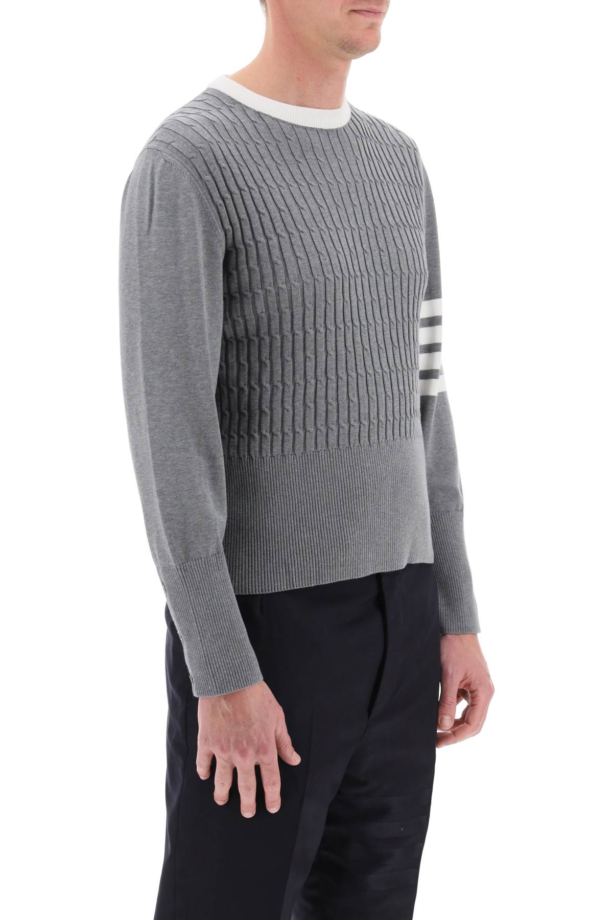 Thom Browne Placed Baby Cable 4-Bar Cotton Sweater