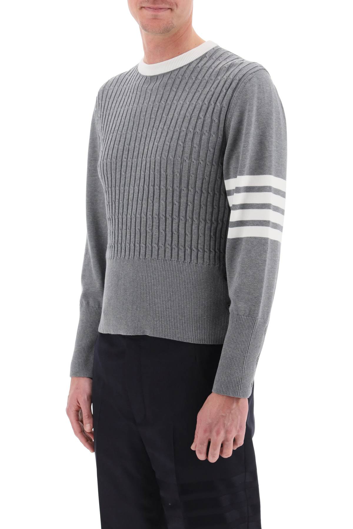 Thom Browne Placed Baby Cable 4-Bar Cotton Sweater