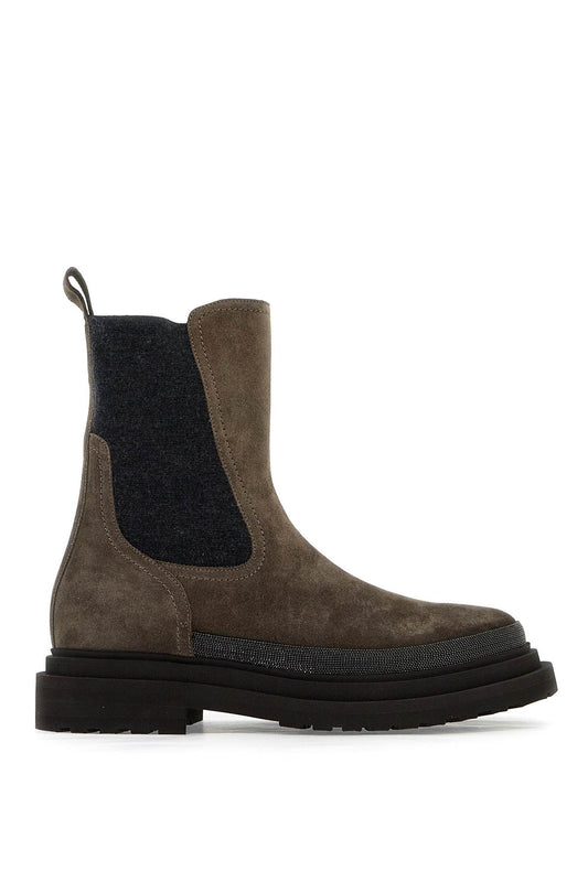 Brunello Cucinelli Chelsea Suede Ankle Boots With Precious Contour