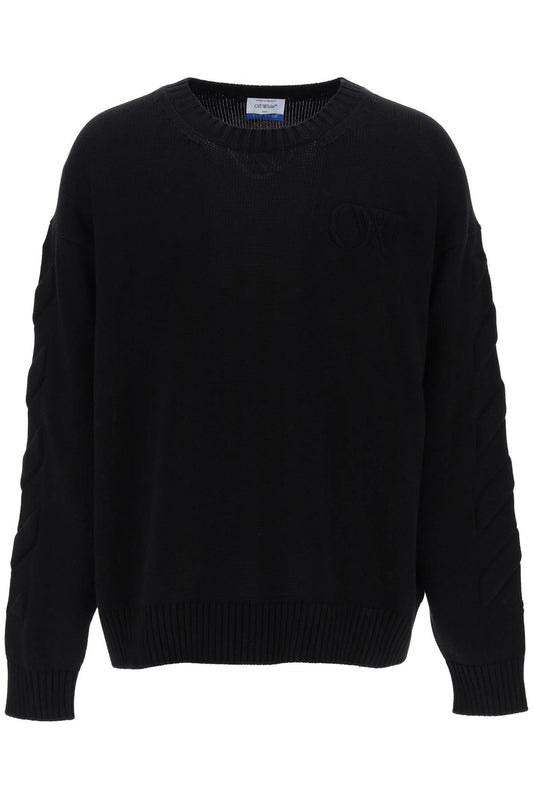 Off-White Sweater With Embossed Diagonal Motif