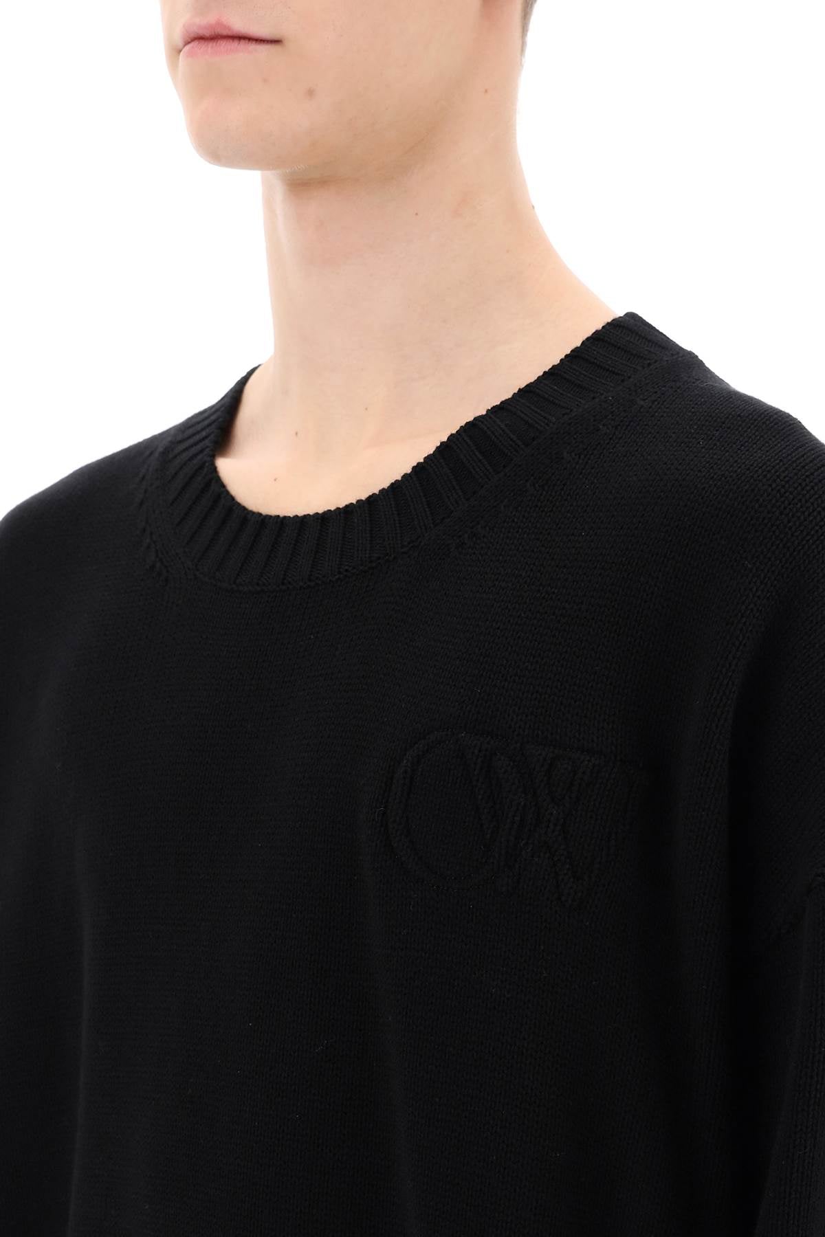 Off-White Sweater With Embossed Diagonal Motif