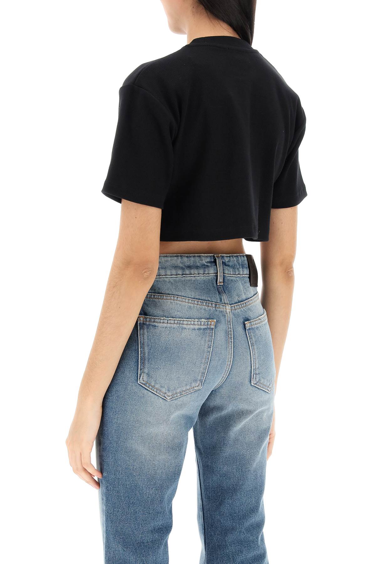 Off-White Cropped T-Shirt With Off Embroidery