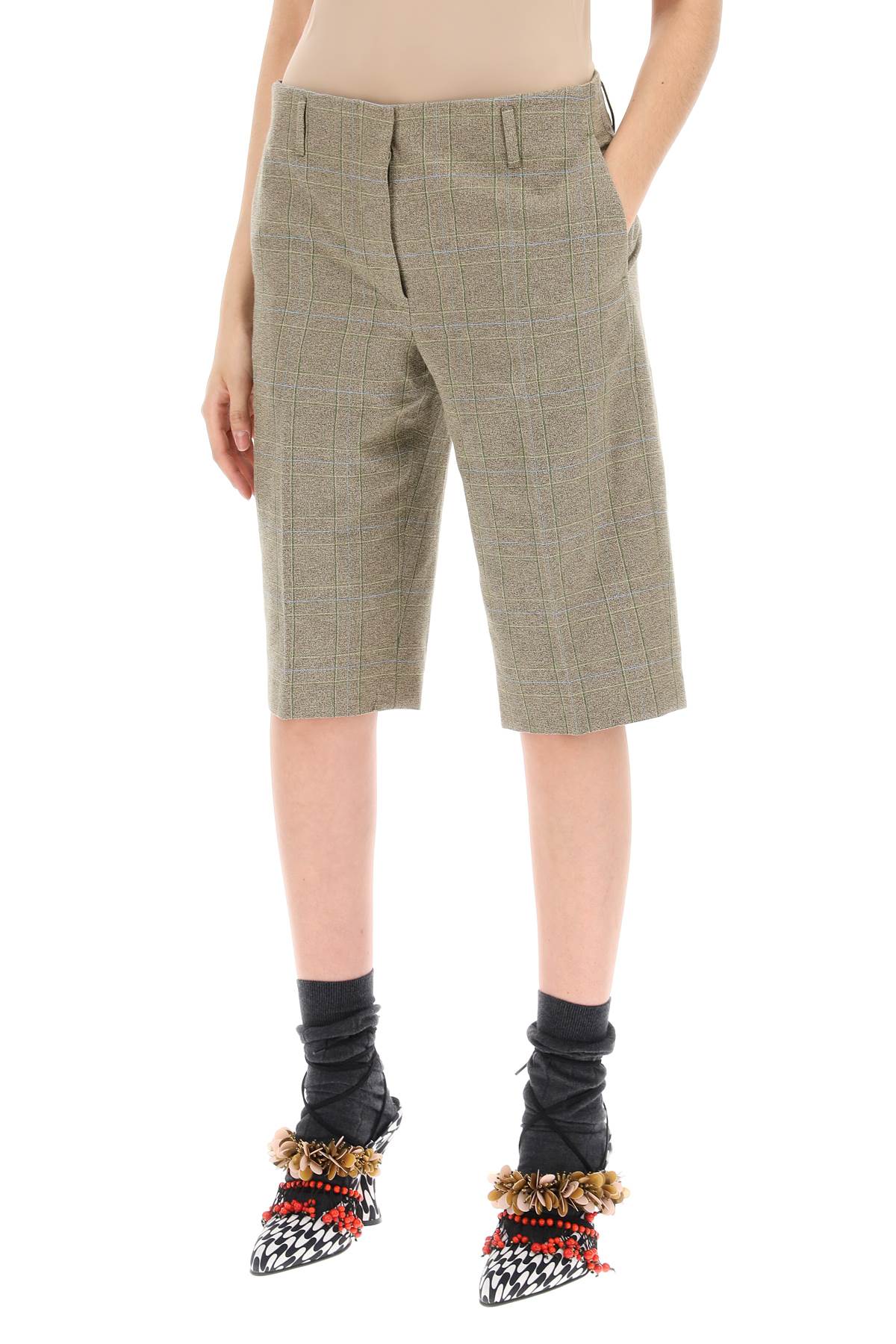 Dries Van Noten Plaid Cotton Blend Bermuda Shorts In