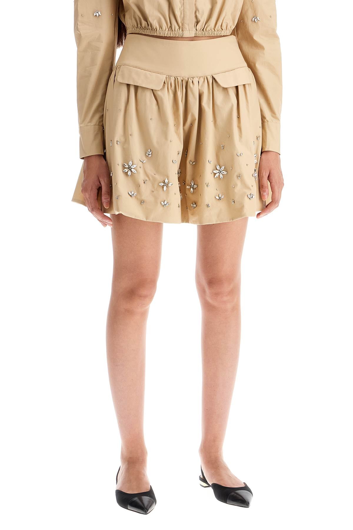 Self Portrait Poplin Mini Skirt With Crystal