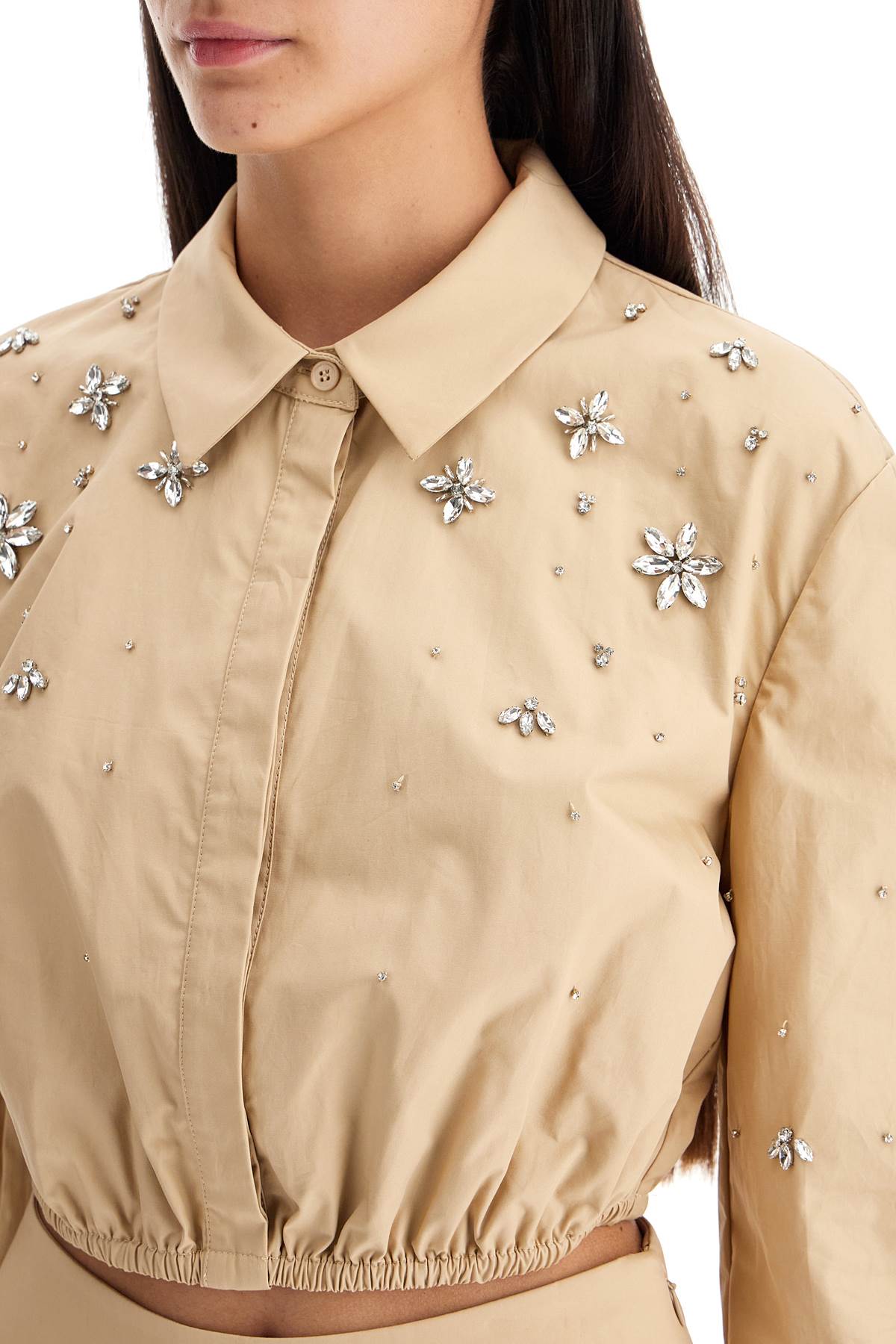 Self Portrait Cropped Shirt With Crystals