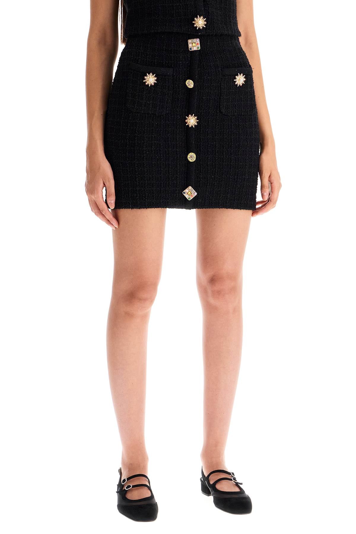 Self Portrait Knitted Mini Skirt With Jewel Buttons