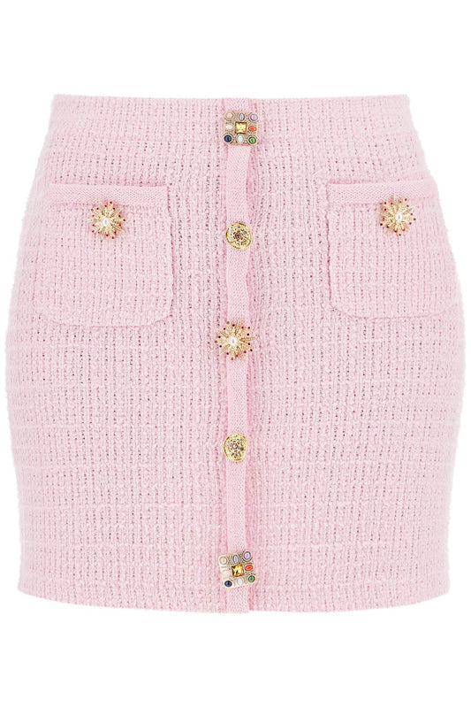 Self Portrait Knitted Mini Skirt With Jewel Buttons