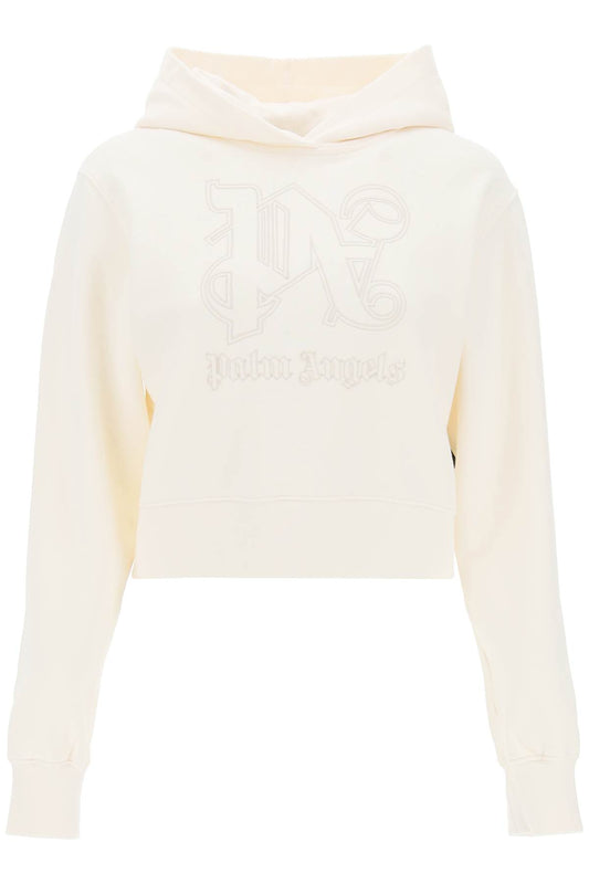 Palm Angels Cropped Hoodie With Monogram Embroidery