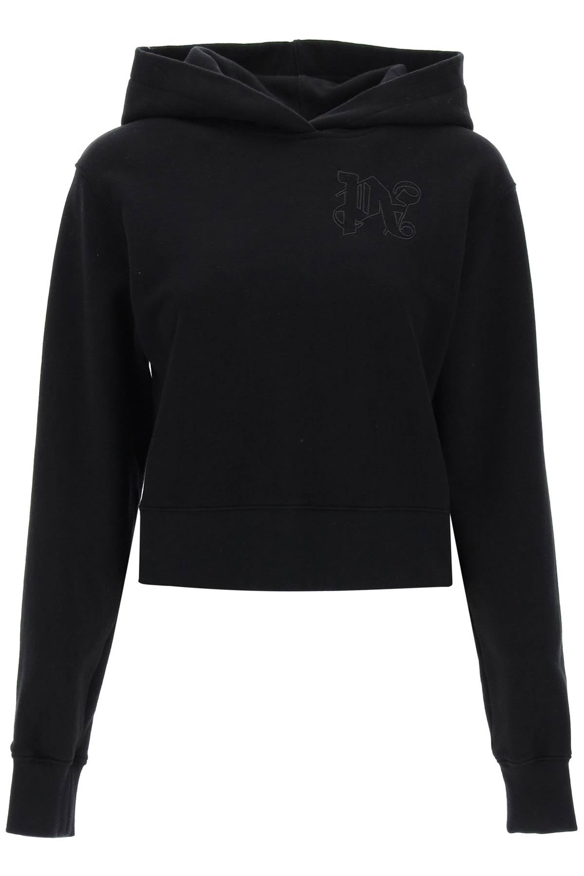 Palm Angels Cropped Hoodie With Monogram Embroidery