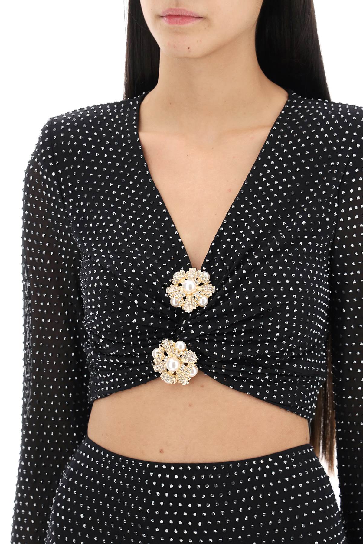 Self Portrait Rhinestone-Studded Cropped Top With DiamantÃ© Brooches