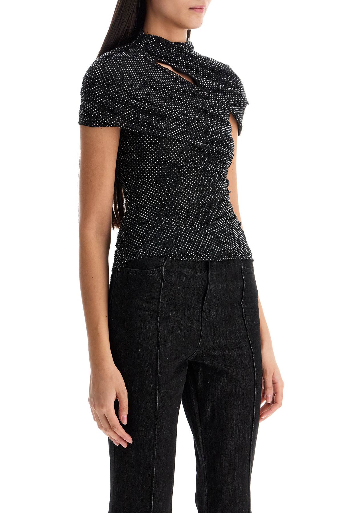 SELF PORTRAIT Top In Mesh E Strass Con Cut-Out