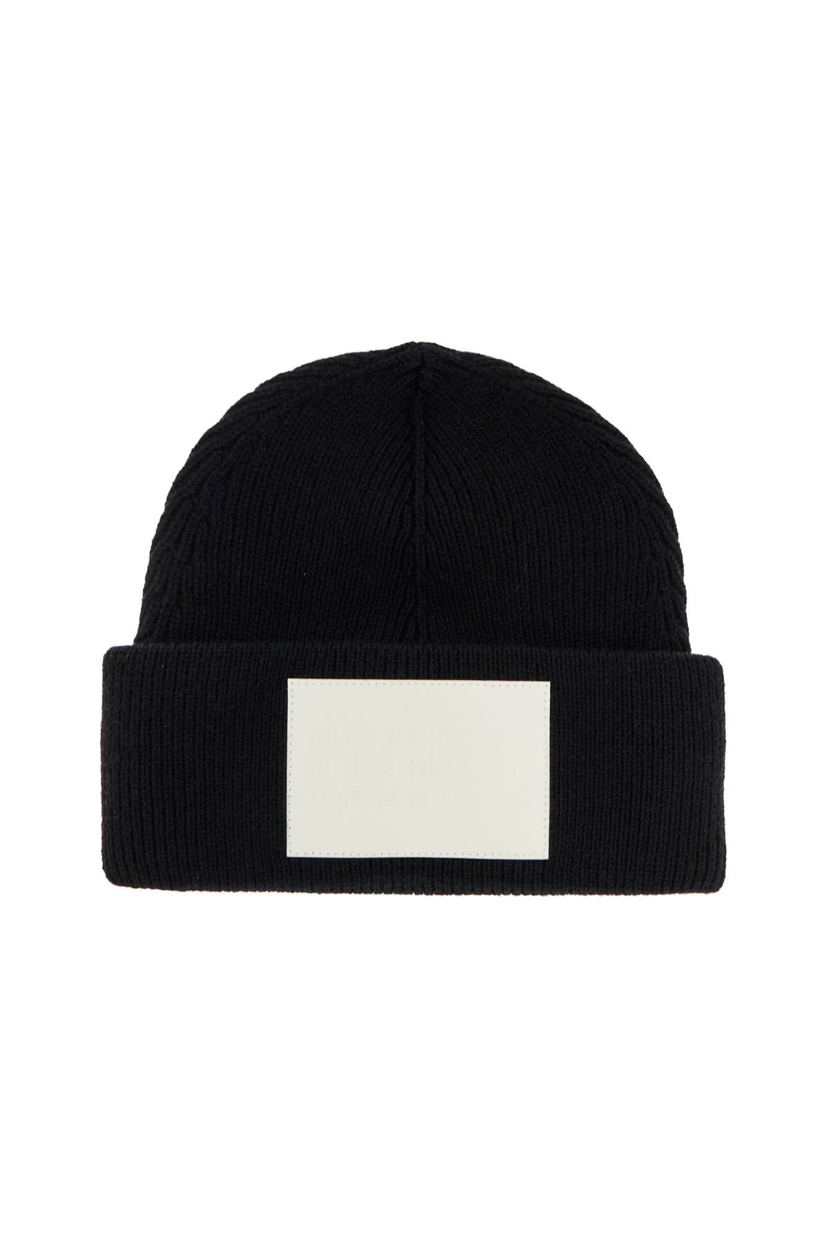 Mm6 Maison Margiela Wool Beanie Hat With Large Logo Patch