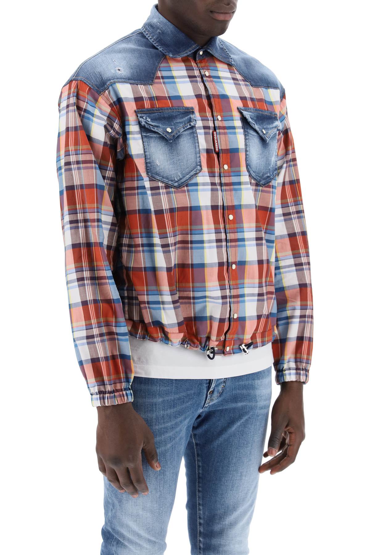 Dsquared2 Plaid Western Shirt With Denim Inserts