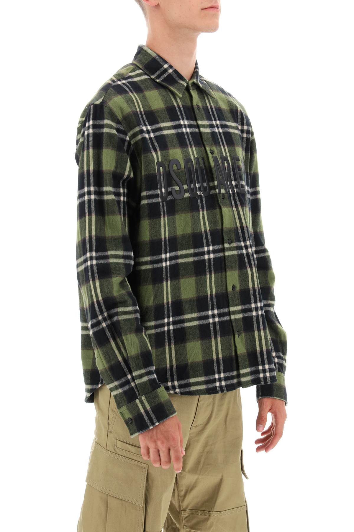 Dsquared2 Check Flannel Shirt With Rubberized Logo