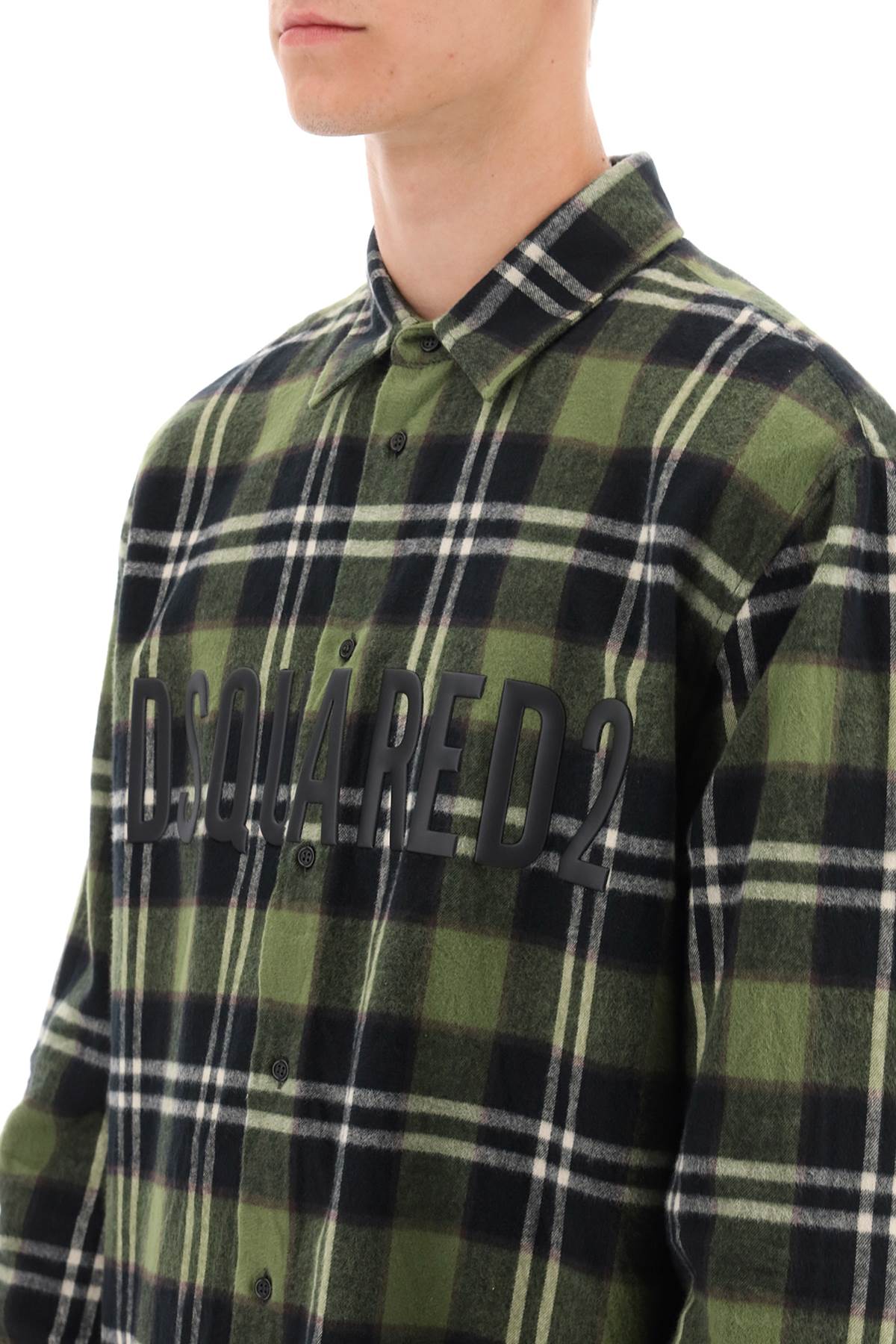 Dsquared2 Check Flannel Shirt With Rubberized Logo