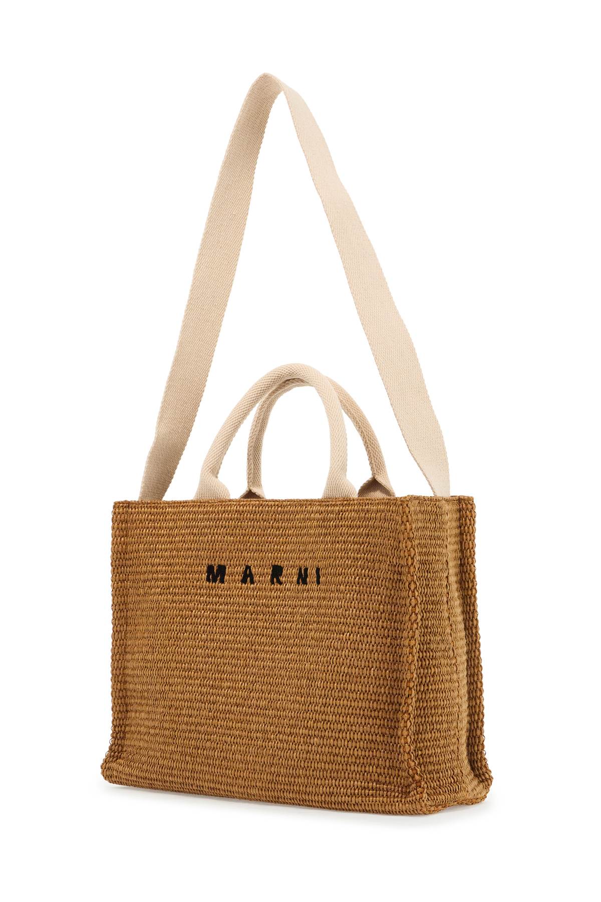 Marni Raffia-Effect Canvas Small Tote Bag