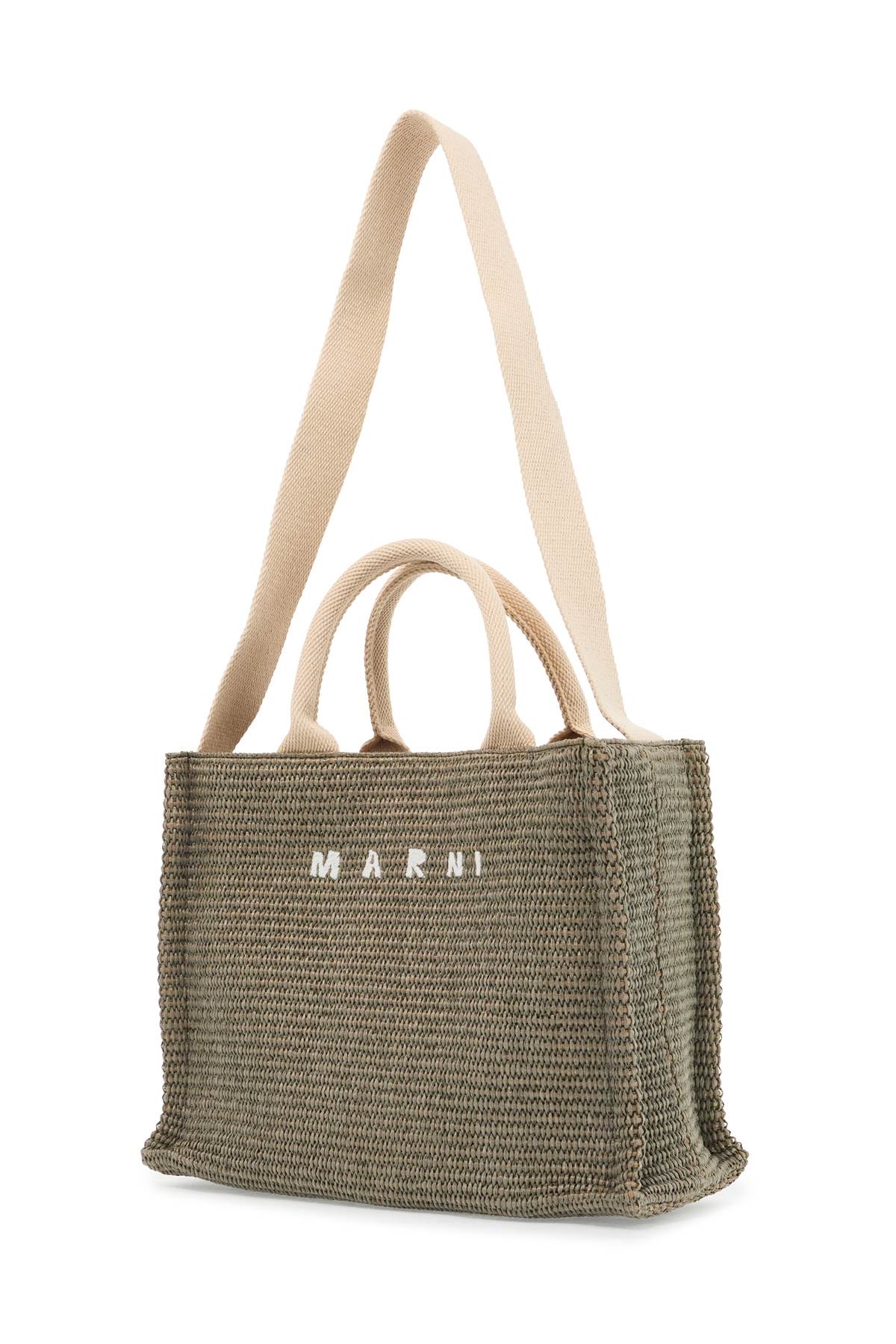 Marni Raffia-Effect Canvas Small Tote Bag