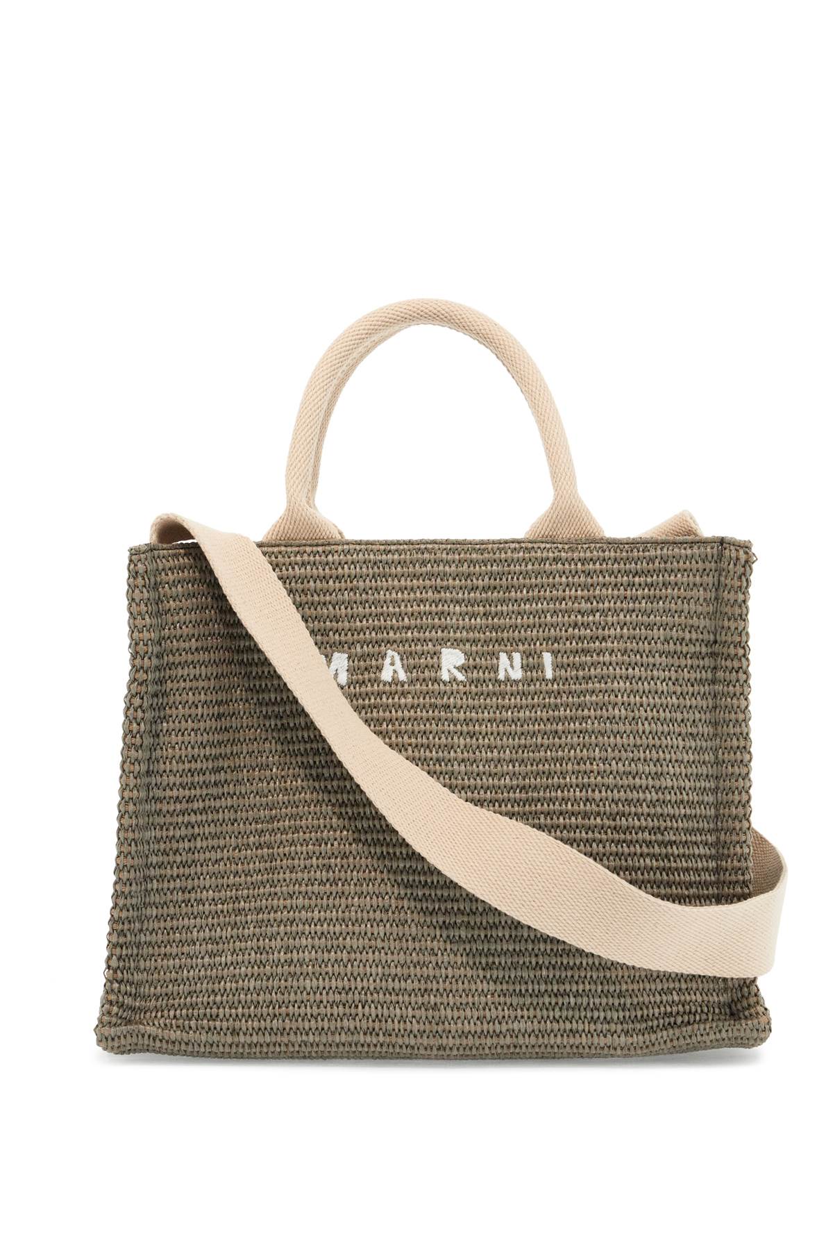 Marni Raffia-Effect Canvas Small Tote Bag