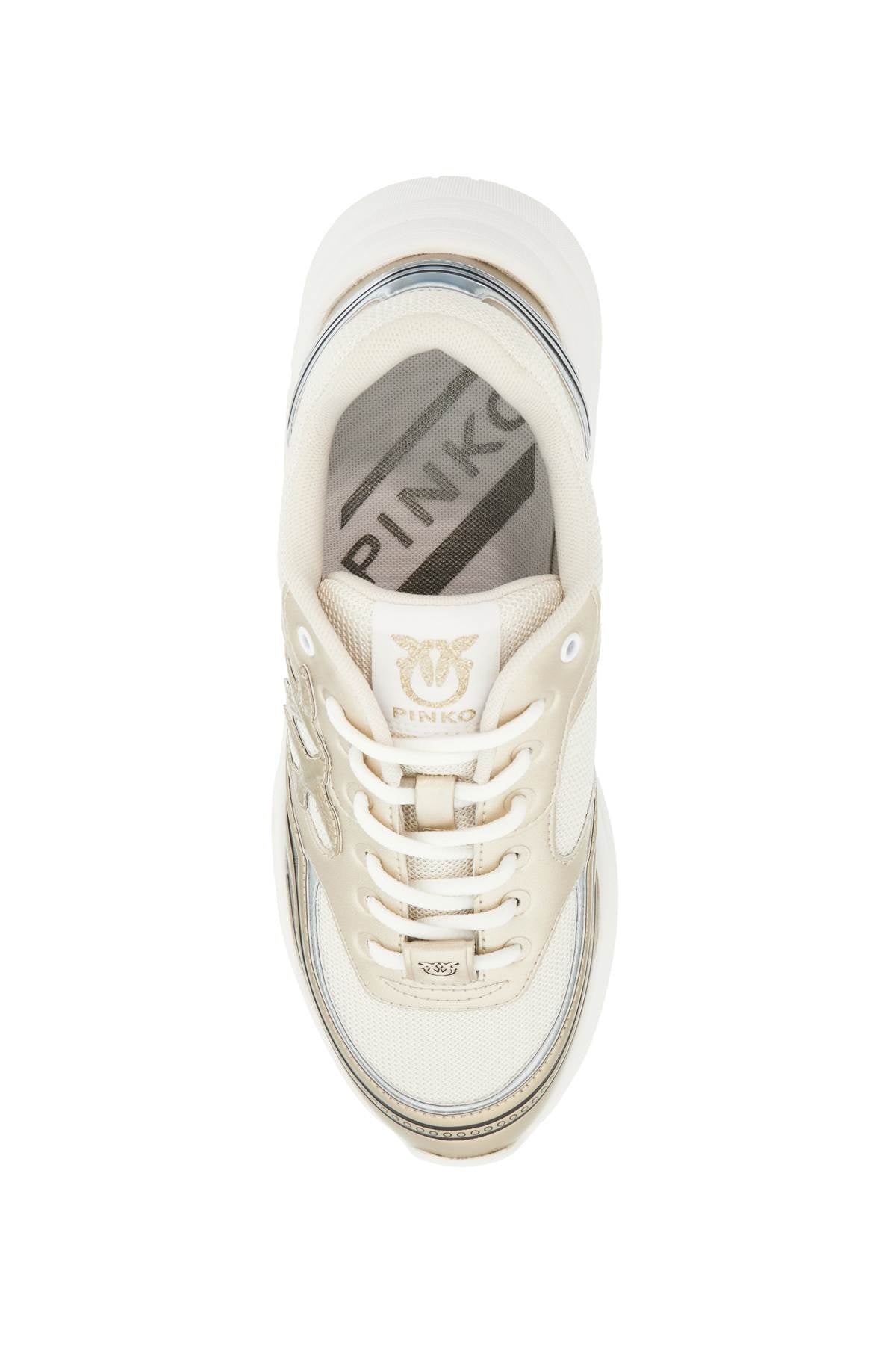 Pinko Mesh And Metallic Faux Leather Sneakers In