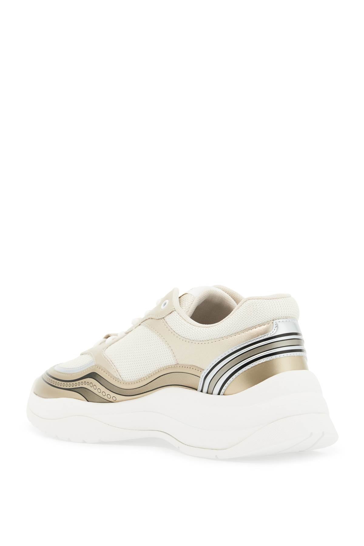 Pinko Mesh And Metallic Faux Leather Sneakers In